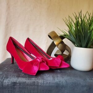 BAMBOO Pink Velvet Bow Pointed Toe Barbiecore High Heels Size 6 Y2K VIBES